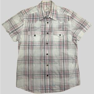 Jack & Jones Men's Plaid Button-Down Shirt - White and Pink